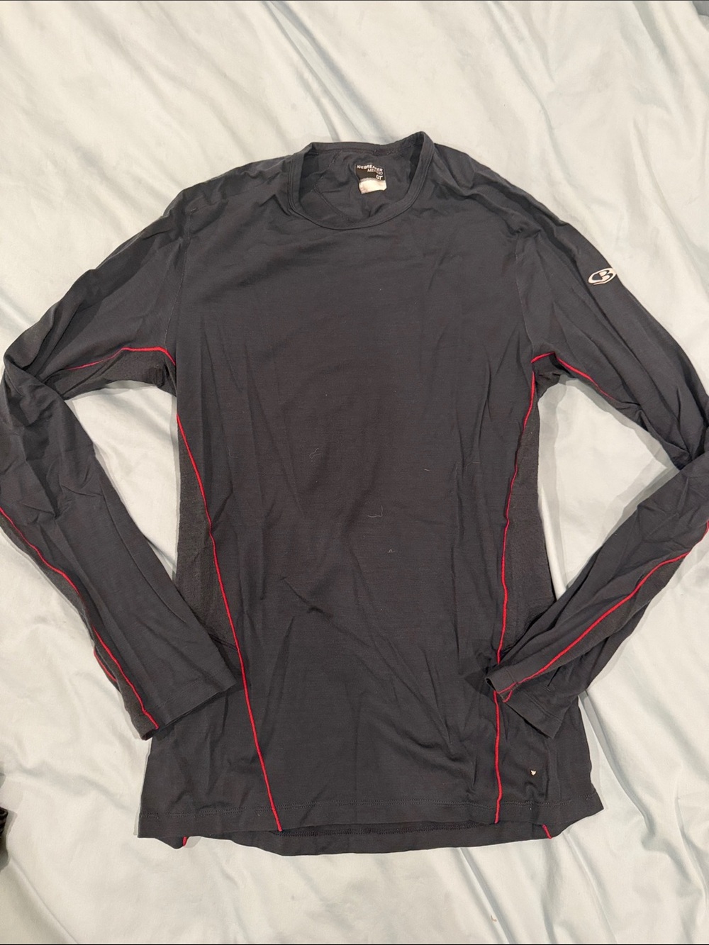 Icebreaker Black Long-Sleeve Base Layer with Red Stitching